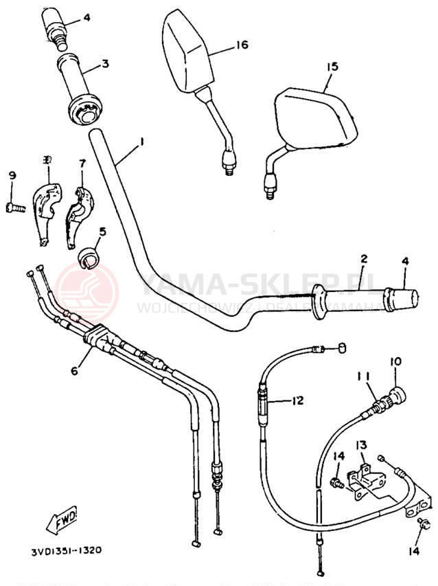 Schemat "Kierownica i osprzęt" do Yamaha TDM850 TDM850DC/TDM850D