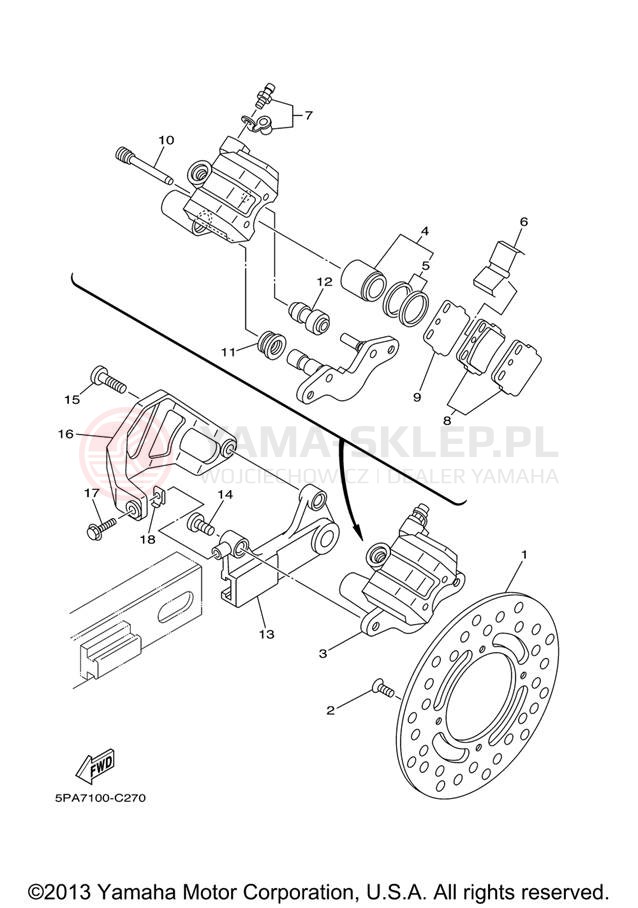 Schemat "Zacisk hamulcowy tylny" do Yamaha YZ85 YZ85X