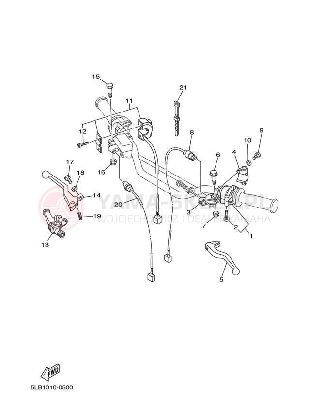 Schemat "Kierownica i osprzęt" do Yamaha TW200 TW200T1C/TW200T1
