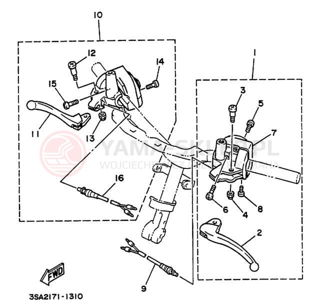 Schemat "Kierownica i osprzęt" do Yamaha JOG CY50M