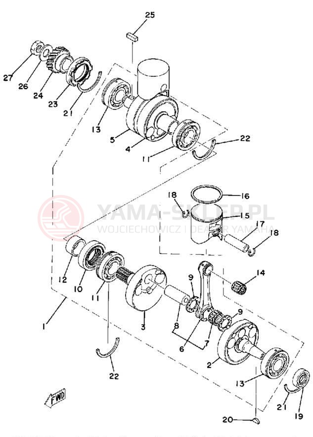 Schemat "Wał korbowy, tłok" do Yamaha TZ250F