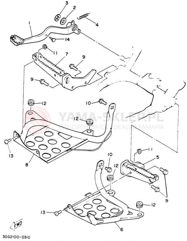 Schemat "Stopka postojowa i podnóżki" do Yamaha BANSHEE YFZ350F