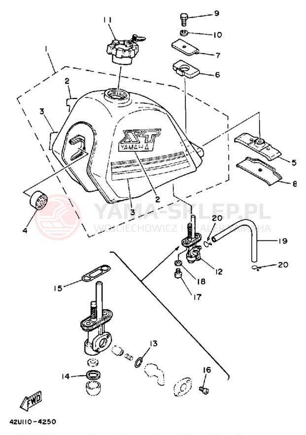 Schemat "zbiornik paliwa" do Yamaha XT250LC/XT250L
