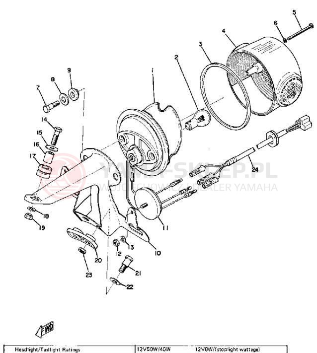 Schemat "Oświetlenie tył" do Yamaha TX500