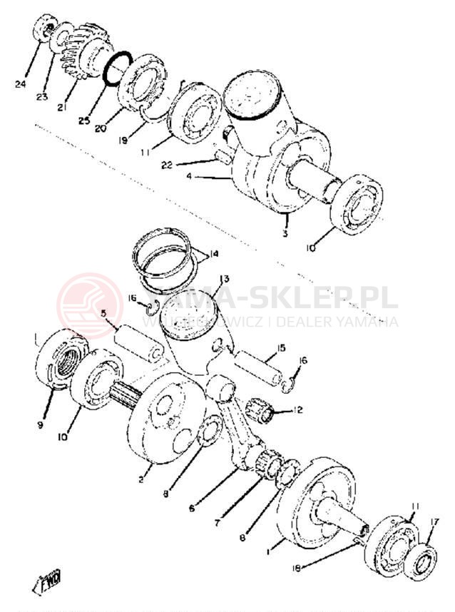 Schemat "Wał korbowy, tłok" do Yamaha RD250B