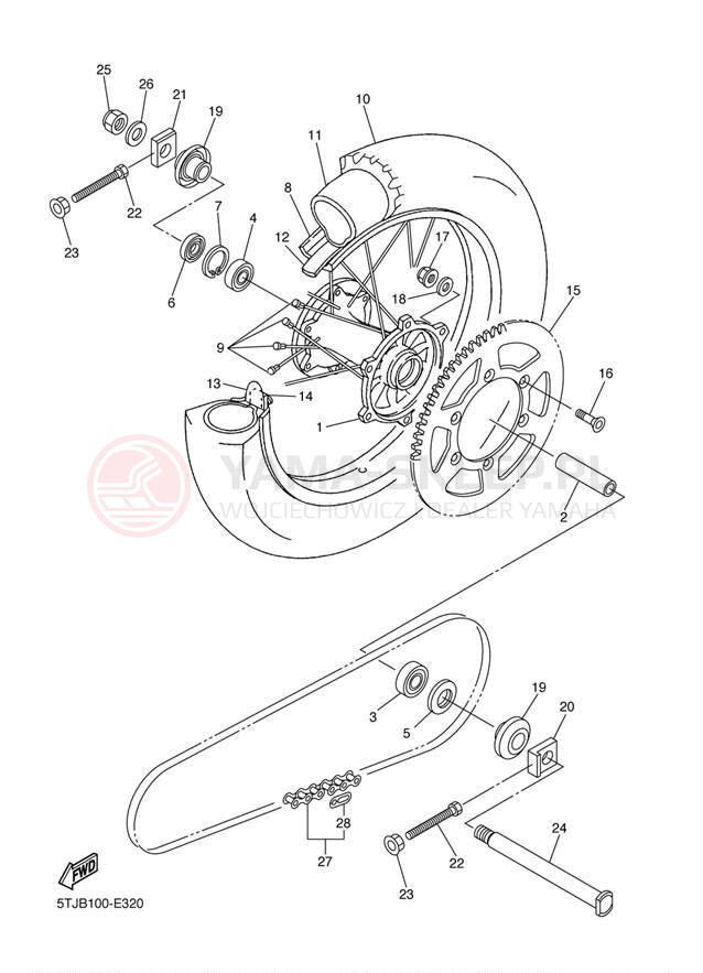 Schemat "Koło tył" do Yamaha WR450F WR450FW