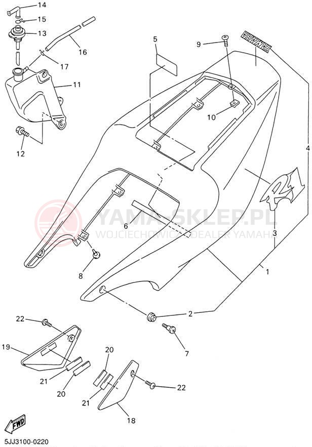 Schemat "Pokrywa boczna" do Yamaha YZFR1 YZFR1SN/YZFR1SNC
