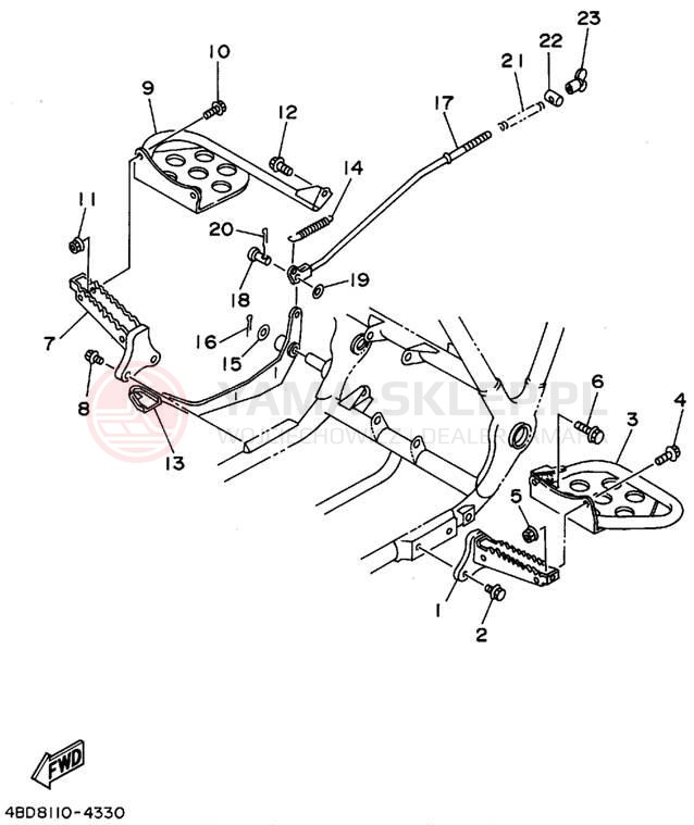 Schemat "Stopka postojowa i podnóżki" do Yamaha TIMBERWOLF 4WD YFB250FWF