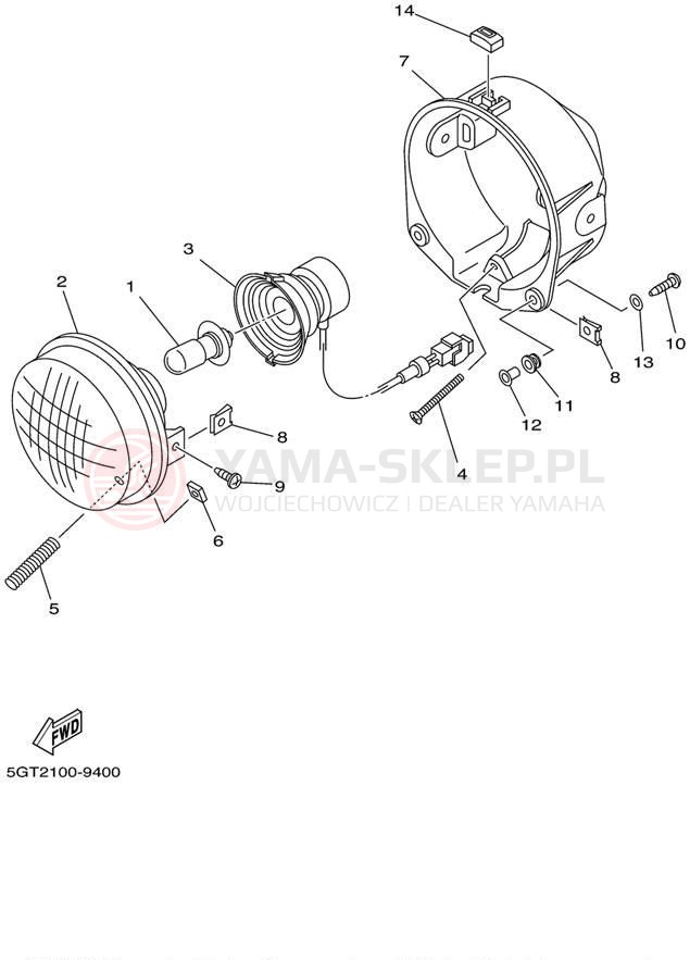 Schemat "Lampa przód" do Yamaha GRIZZLY YFM600FWAL/YFM600FWAL