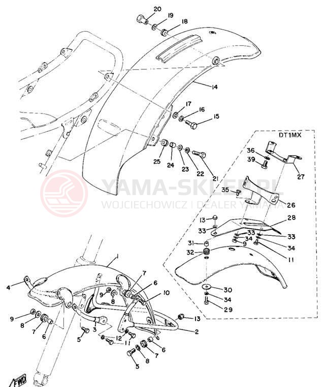 Schemat "Błotniki przód i tył" do Yamaha DT1E/DT1MX