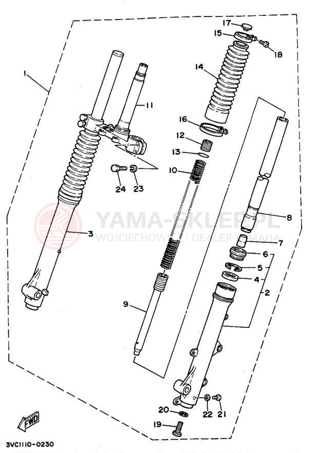 Schemat "Amortyzatory przód" do Yamaha RT180A