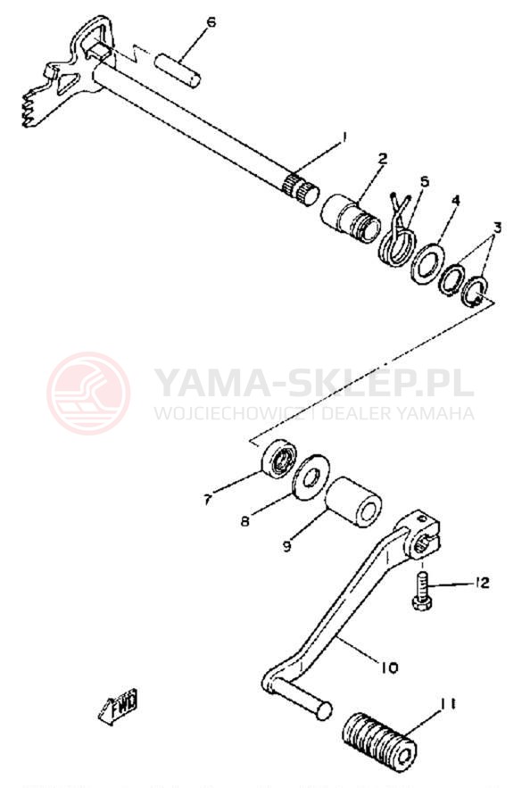 Schemat "Dźwignia zmiany biegów, wałek" do Yamaha SR250H