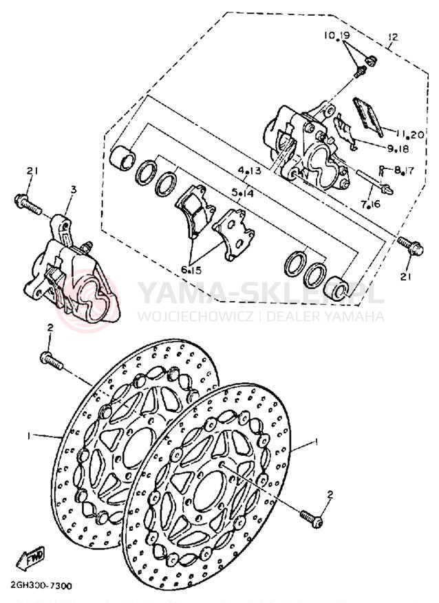 Schemat "Zacisk hamulcowy + tarcza przód" do Yamaha FZR1000TC/FZR1000T