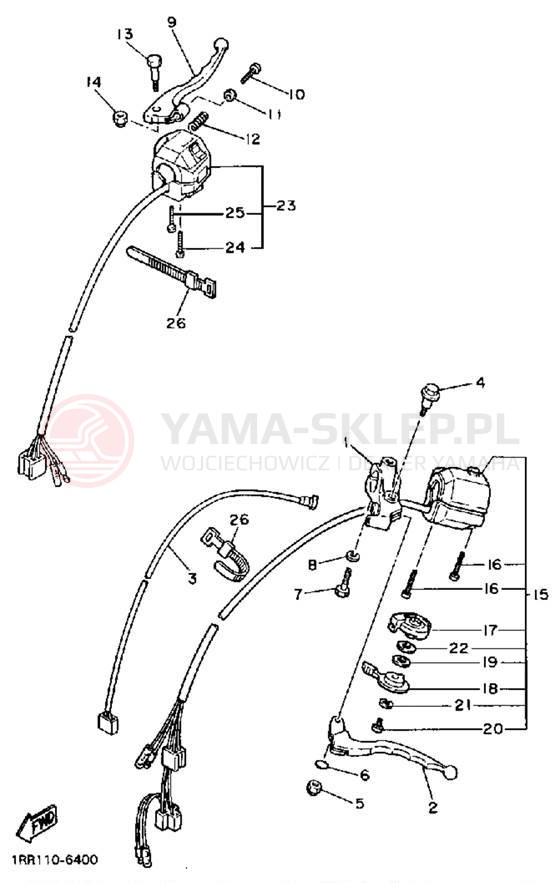 Schemat "Kierownica i osprzęt" do Yamaha VIRAGO 750 XV750W/XV750WC