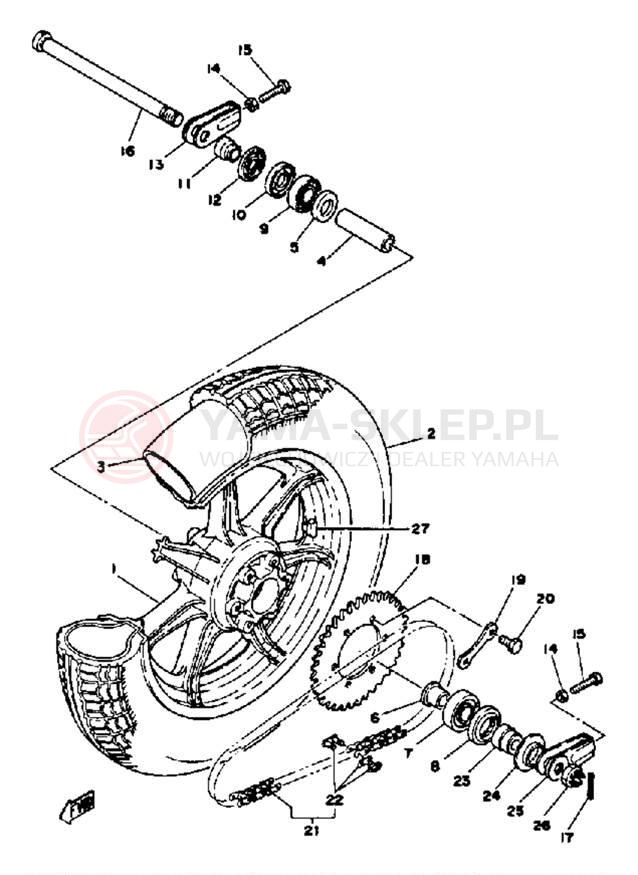 Schemat "Koło tył" do Yamaha XS650SG