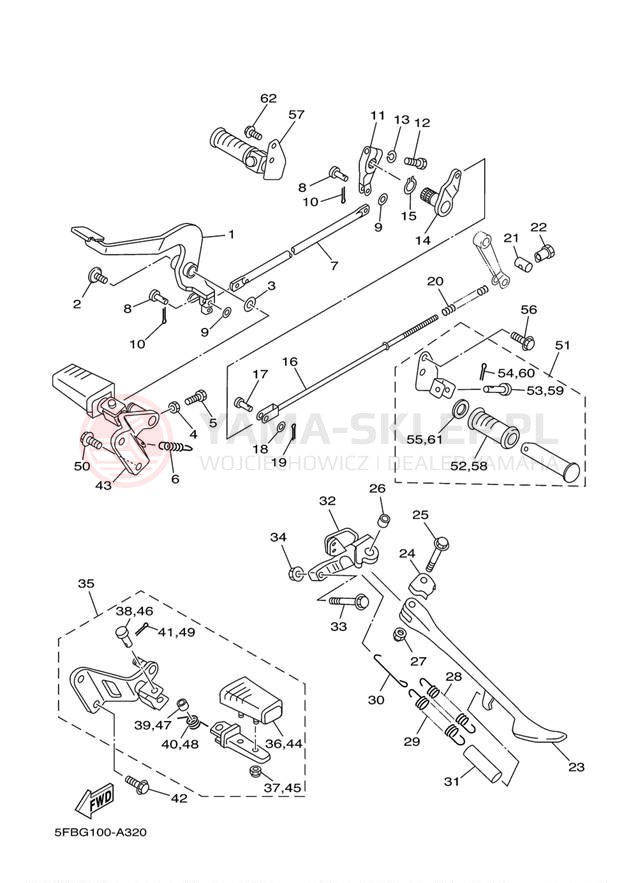 Schemat "Stopka postojowa i podnóżki" do Yamaha V-STAR CUSTOM XVS650RC/XVS650R