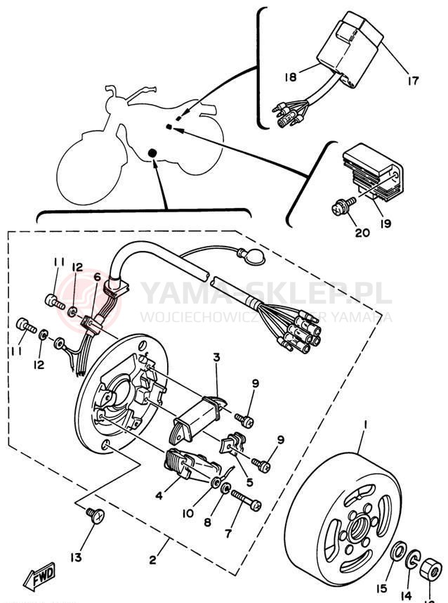 Schemat "prądnica" do Yamaha RT180H