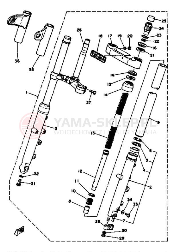 Schemat "Amortyzatory przód" do Yamaha XS650SF