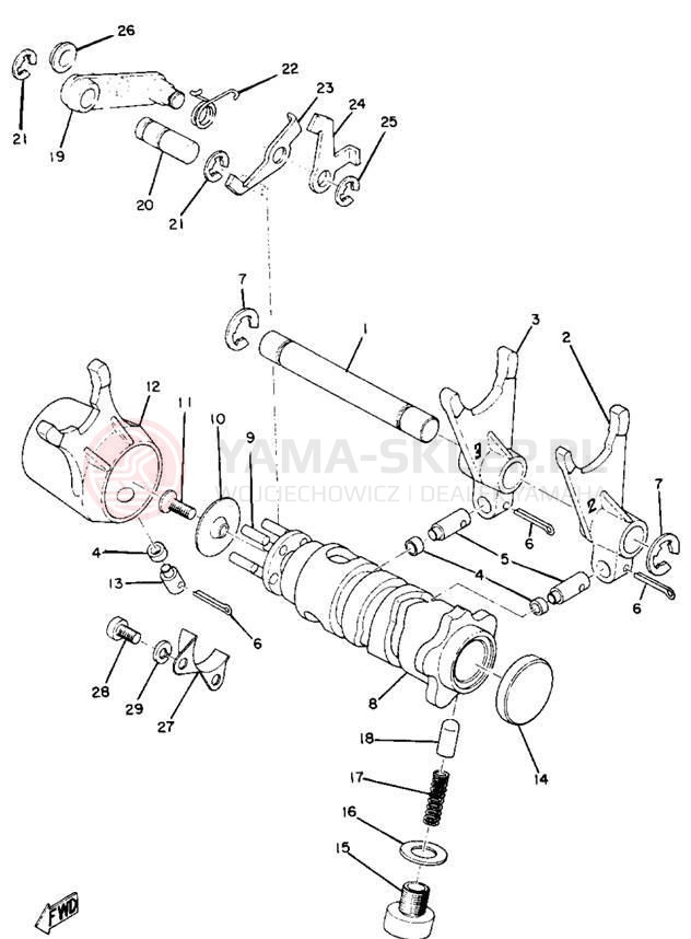 Schemat "Dźwignia zmiany biegów, wałek" do Yamaha DT1CMX/DT1C