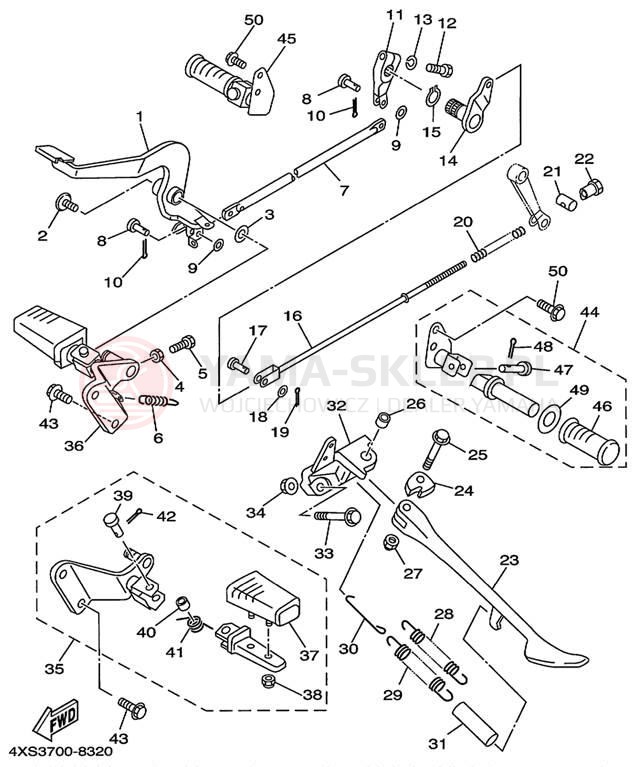 Schemat "Stopka postojowa i podnóżki" do Yamaha V-STAR CUSTOM XVS650L/XVS650LC