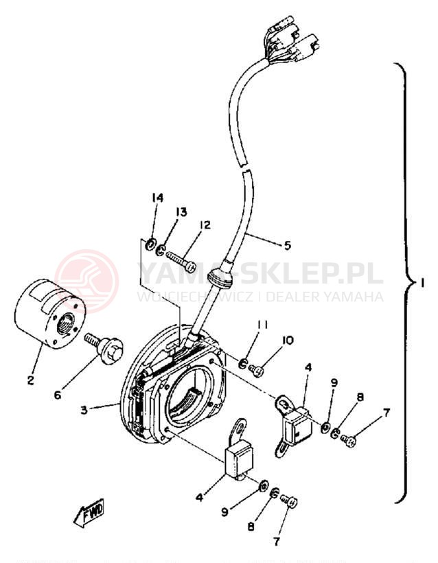 Schemat "Moduł zapłonowy - cewka" do Yamaha TZ350D/TZ250D