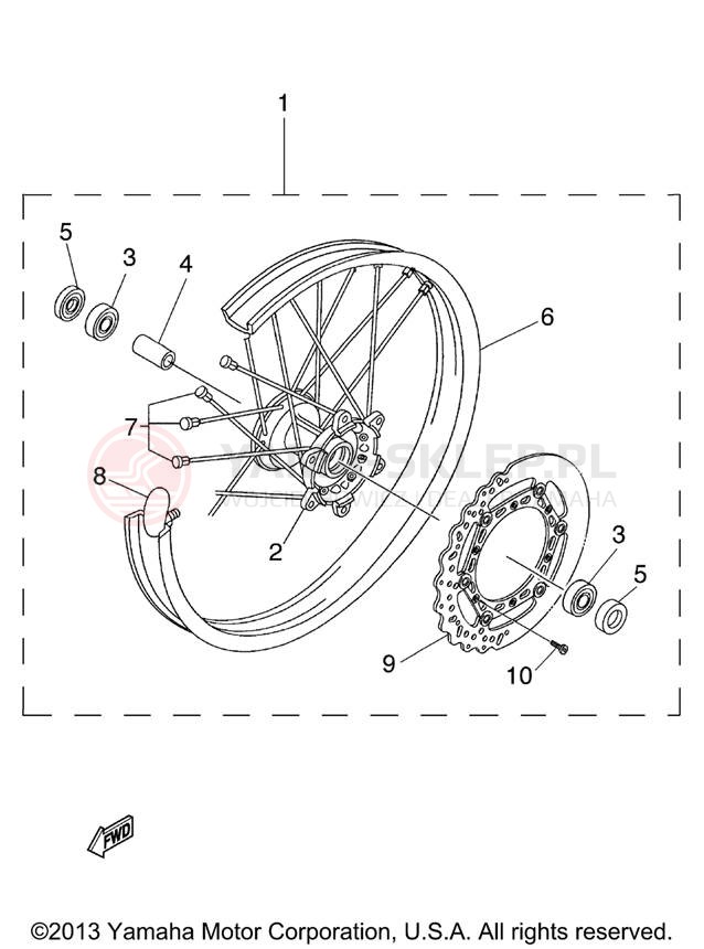Schemat "Koło przód" do Yamaha YZ250 YZ250X