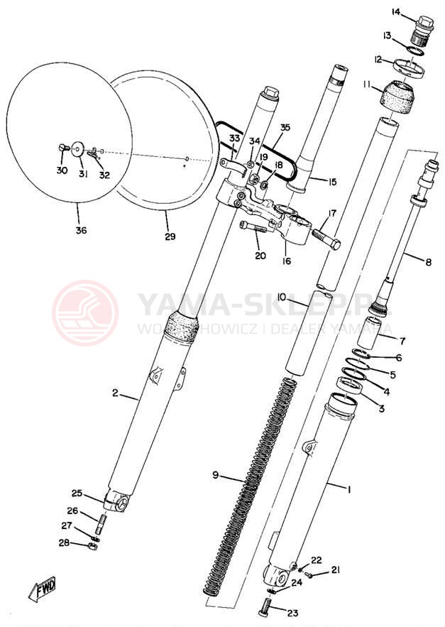 Schemat "Amortyzatory przód" do Yamaha MX360A/MX250A
