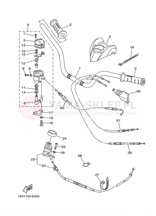 Schemat "Kierownica i osprzęt" do Yamaha RAPTOR 700 YFM70RW