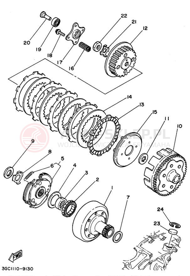 Schemat "sprzęgło" do Yamaha TIMBERWOLF 2WD YFB250G