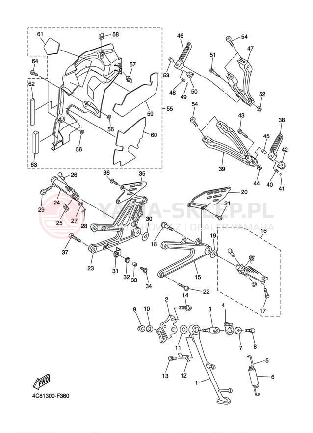 Schemat "Stopka postojowa i podnóżki" do Yamaha R1 YZFR1W/YZFR1WC