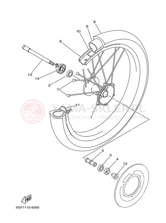 Schemat "Koło przód" do Yamaha TT-R250 TTR250T/TTR250TC