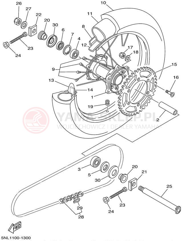 Schemat "Koło tył" do Yamaha YZ250F YZ250FN