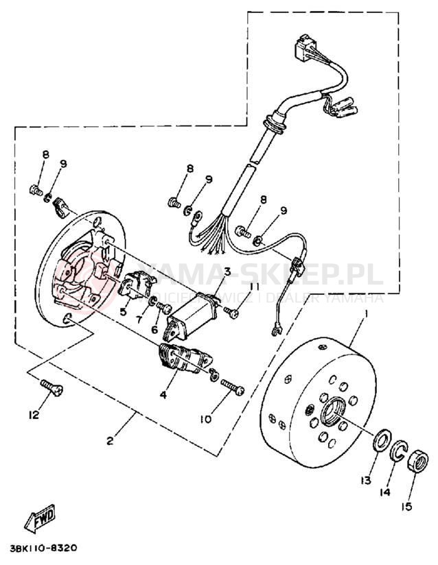 Schemat "prądnica" do Yamaha ENDURO DT50W/DT50LC