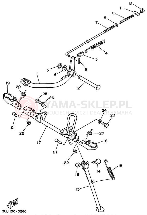 Schemat "Stopka postojowa i podnóżki" do Yamaha RT100L
