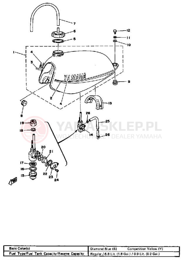 Schemat "zbiornik paliwa" do Yamaha DT125F