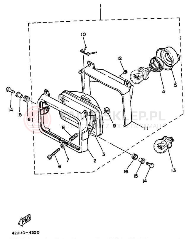 Schemat "Lampa przód" do Yamaha XT350A/XT350AC
