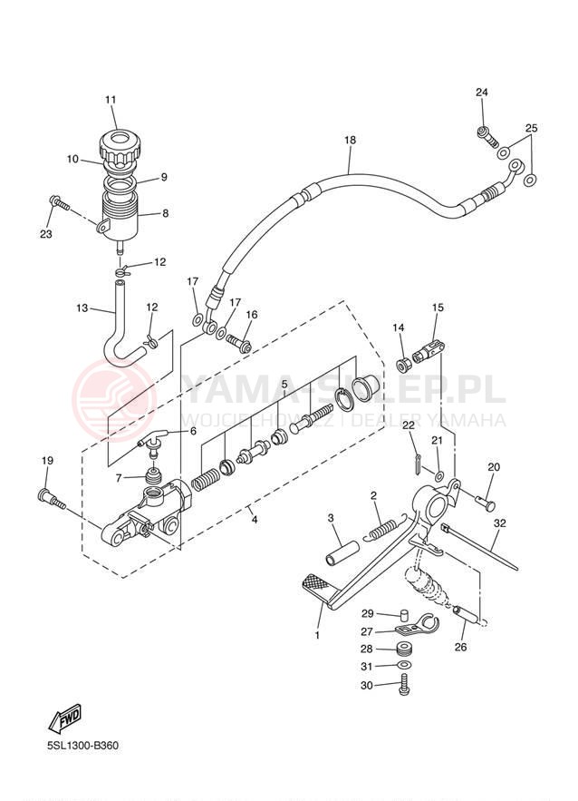 Schemat "Pompa hamulcowa tył" do Yamaha YZF-R6 YZFR6TC/YZFR6T