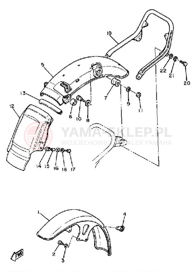 Schemat "Błotniki przód i tył" do Yamaha XS650SH