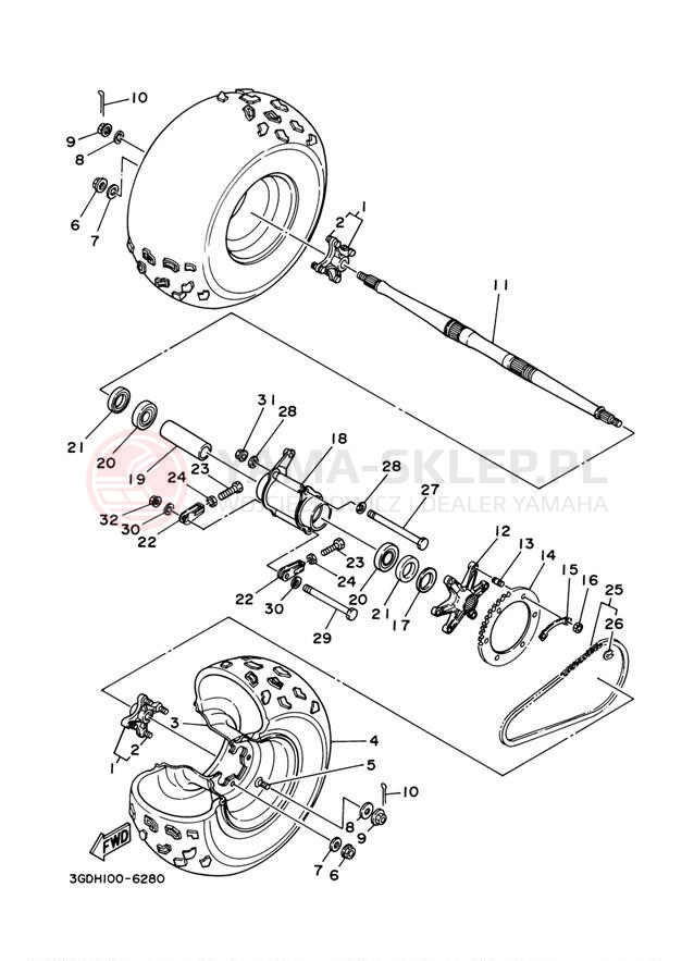 Schemat "Koło tył" do Yamaha WARRIOR YFM350XMC/YFM350XM