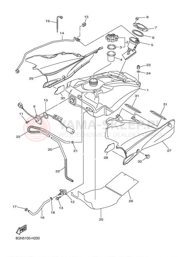 Schemat "zbiornik paliwa" do Yamaha PHAZER MTX PZ50MTDW