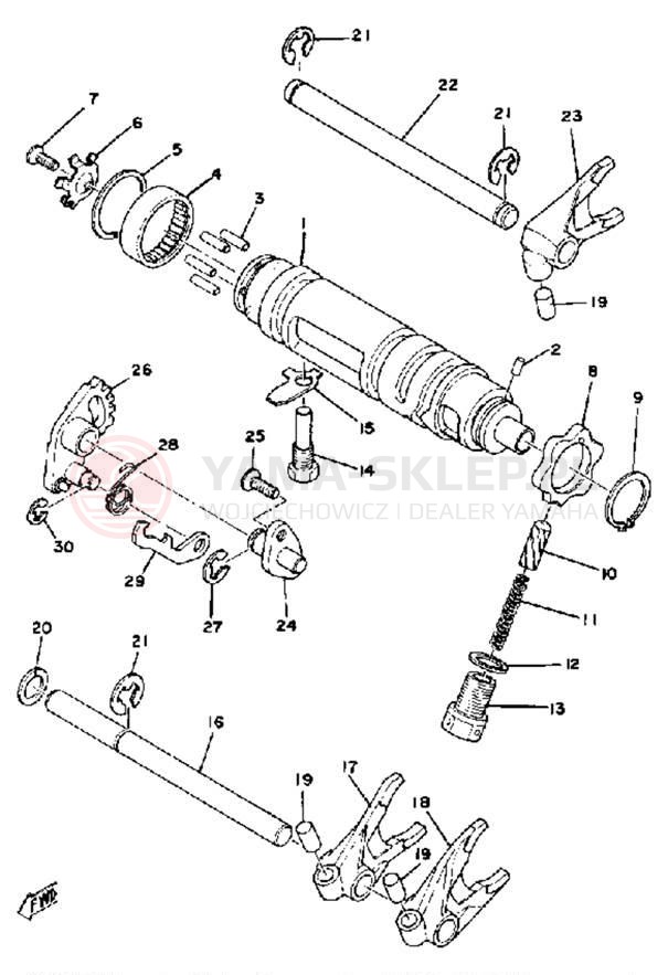 Schemat "Dźwignia zmiany biegów, wałek" do Yamaha XS750SF