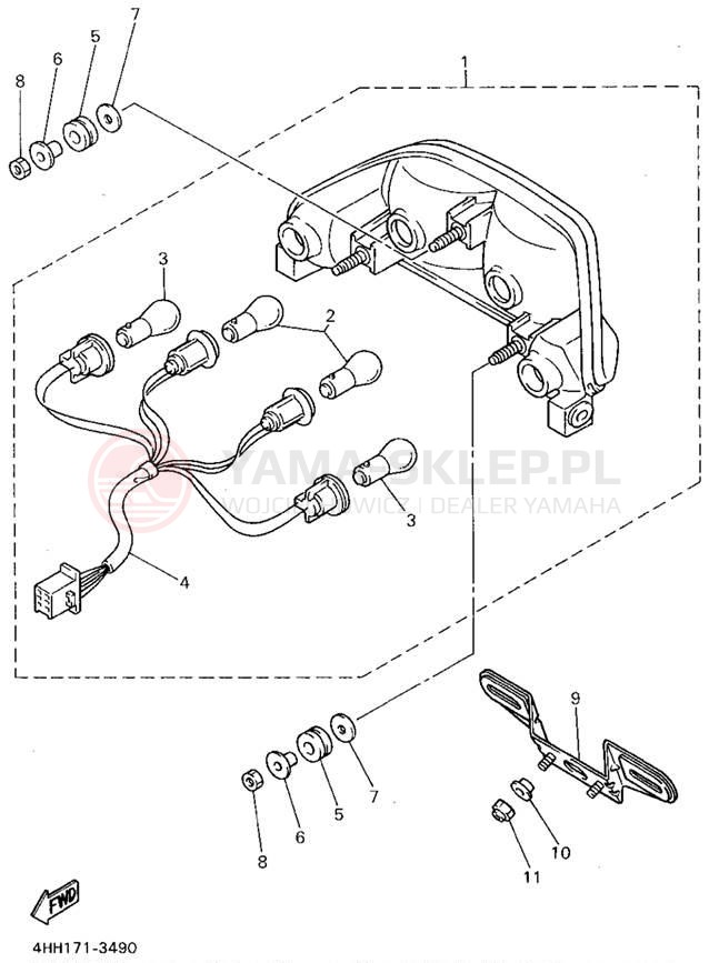 Schemat "lampa tył" do Yamaha GTS1000AFC/GTS1000AF