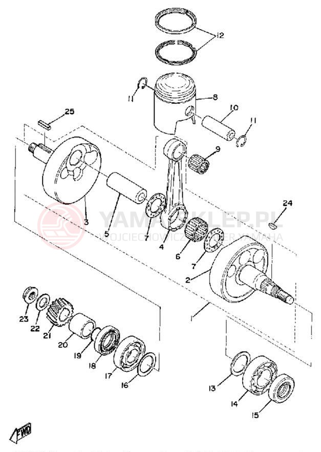 Schemat "Wał korbowy, tłok" do Yamaha DT125B