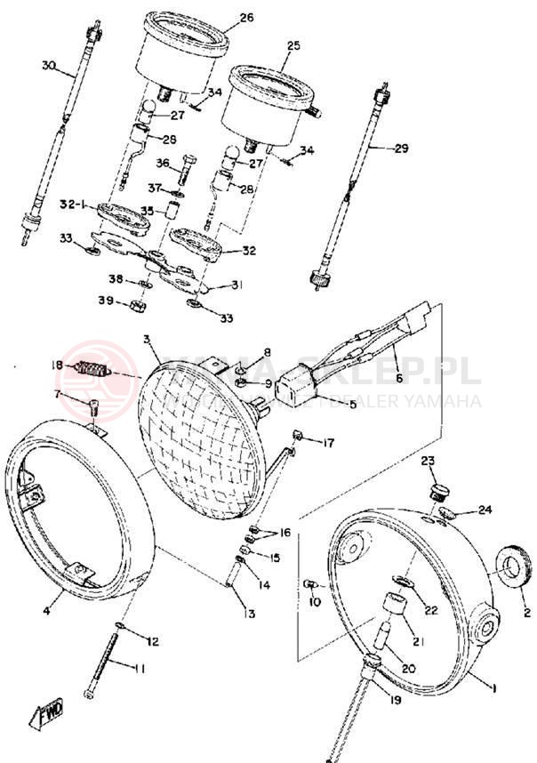 Schemat "Lampa przód i licznik" do Yamaha RT1M/RT1