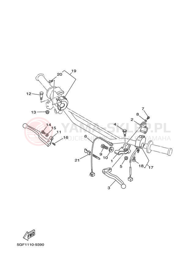Schemat "Kierownica i osprzęt" do Yamaha TT-R250 TTR250SC/TTR250S