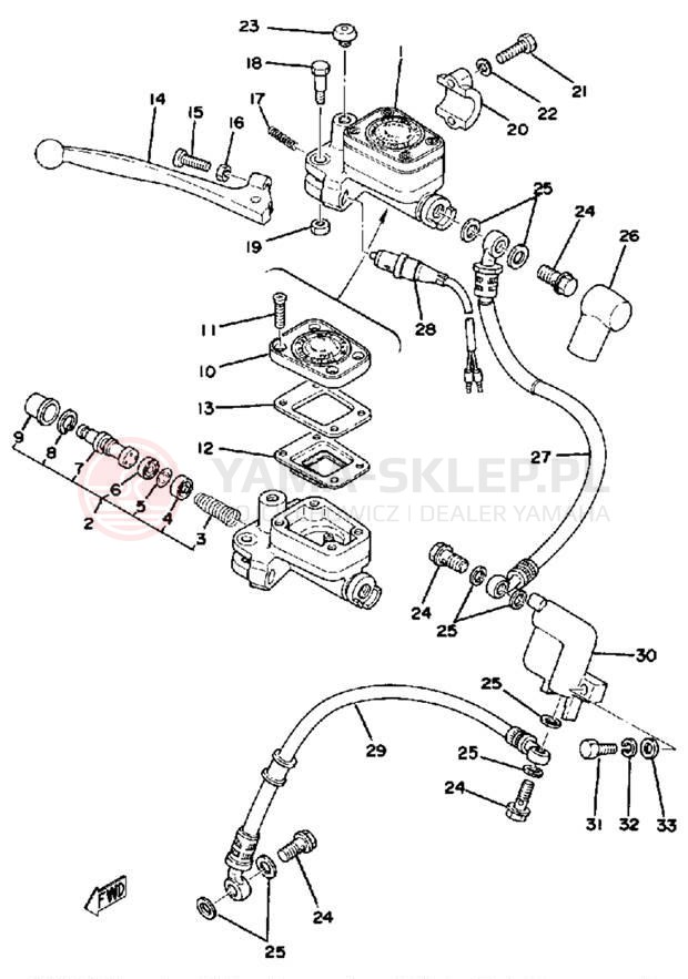Schemat "Pompa hamulcowa przednia, przewód" do Yamaha XS500C