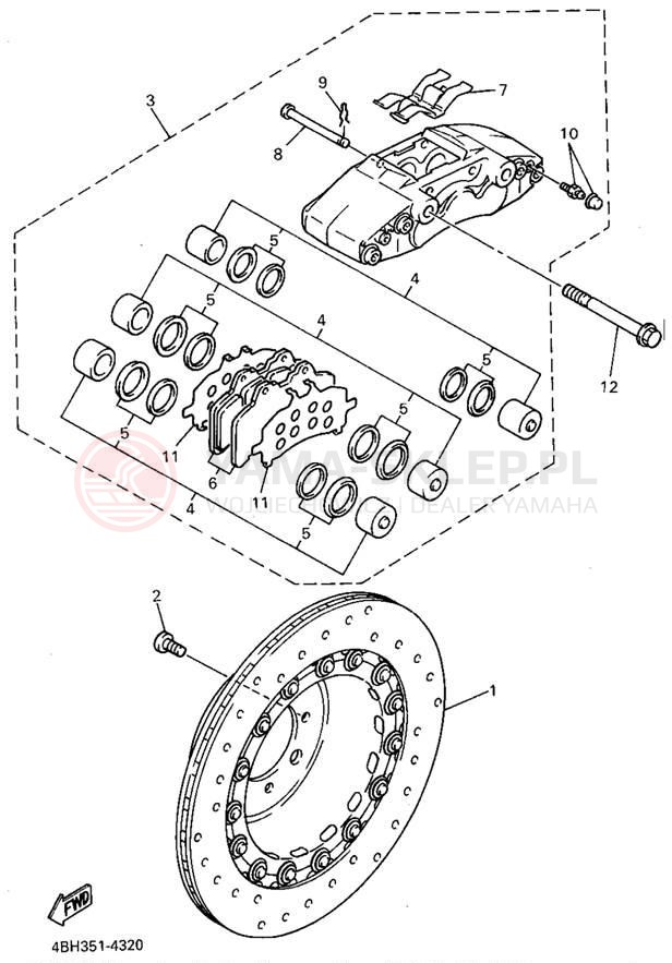 Schemat "Zacisk hamulcowy + tarcza przód" do Yamaha GTS1000AFC/GTS1000AF