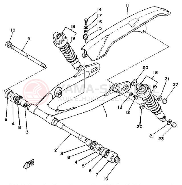 Schemat "wahacz, zawieszenie tył" do Yamaha SR500H
