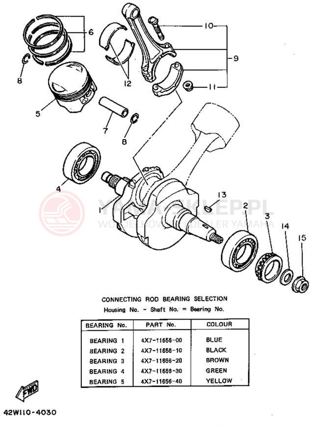 Schemat "Wał korbowy, tłok" do Yamaha VIRAGO 750 XV750DC/XV750D
