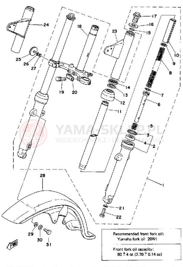 Schemat "Amortyzatory przód, błotnik" do Yamaha LB80_3D